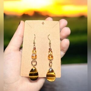 Tiger’s Eye, Citrine & Hessonite Garnet Earrings | Handmade Gemstone Dangles